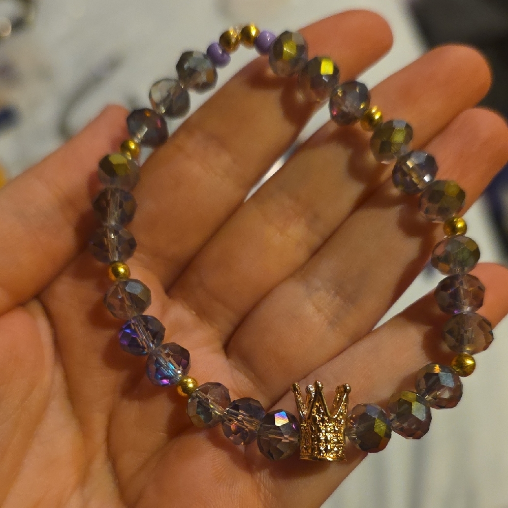 Handmade Faceted Purple/Greenish Gold Crystal Bracelet
